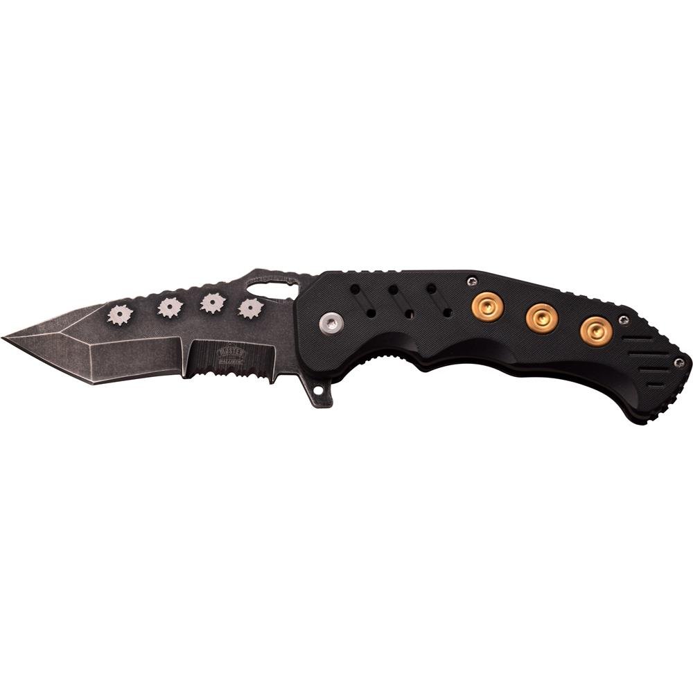 MASTER USA MU-A034BK Pocket Folding Knife, Black Stonewashed Half-Serrated Blade, Black Handle, 4.75-Inch Closed